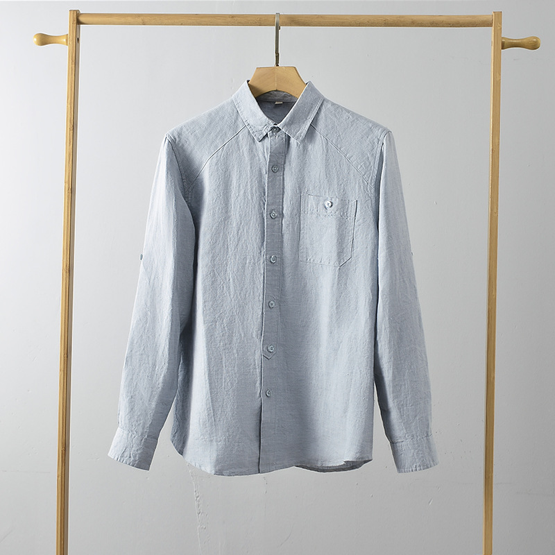 2024 primavera nuevos hombres de lino DE LA SOLAPA floja camisa de lino casual Camisa de manga larga de lino E007