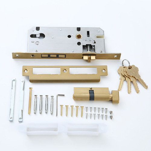 Brass lock retro door lock silent magnetic suction European door lock double door handle mechanical handle lock