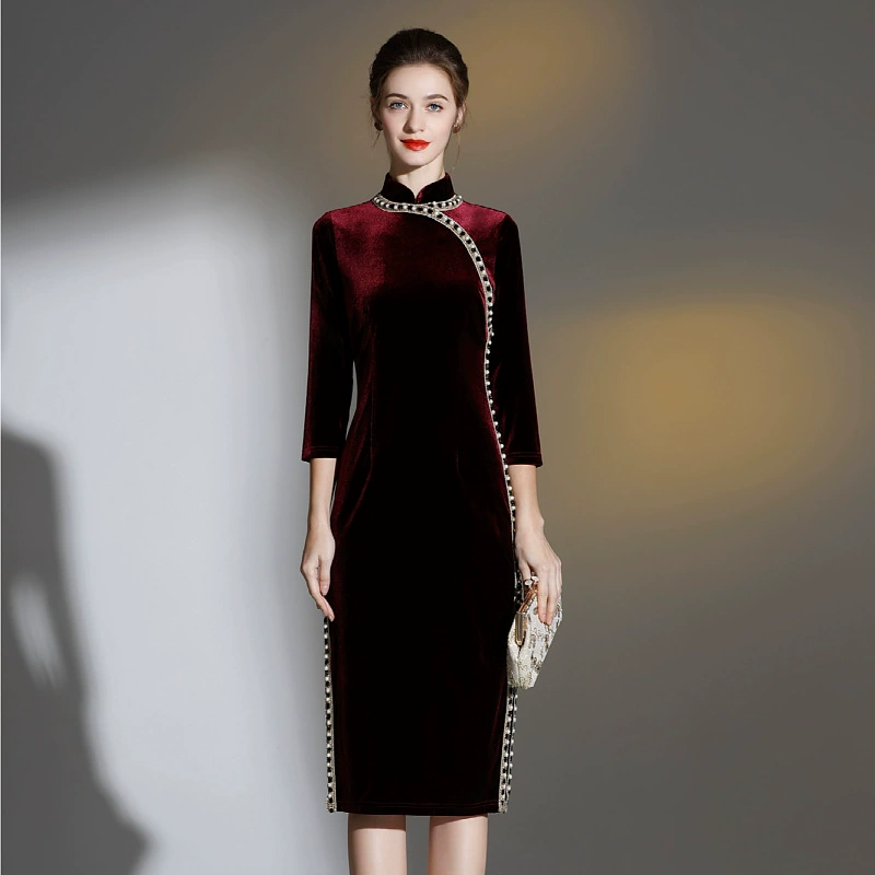 Шэньчжэнь бренд бархат Cheongsam платье для пожилых людей Новый банкет Путешествия Ежедневно плюс размер платье поколение волос