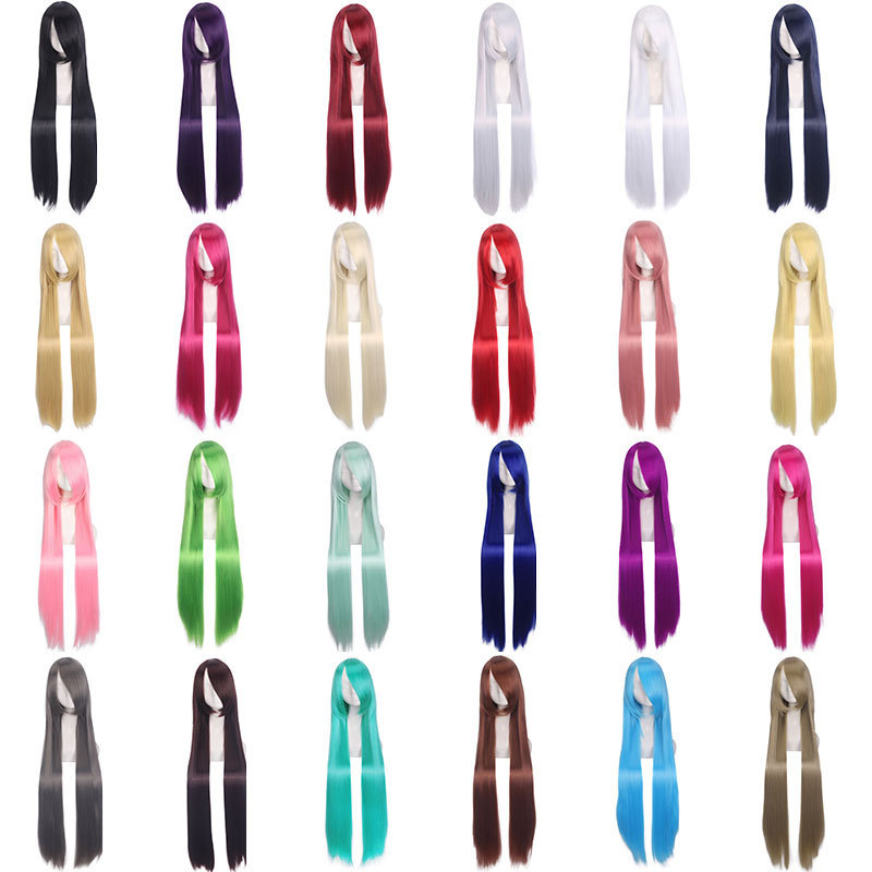 100cm Long Straight Universal Wig with Bangs for Cosplay, Available in Multiple Colors