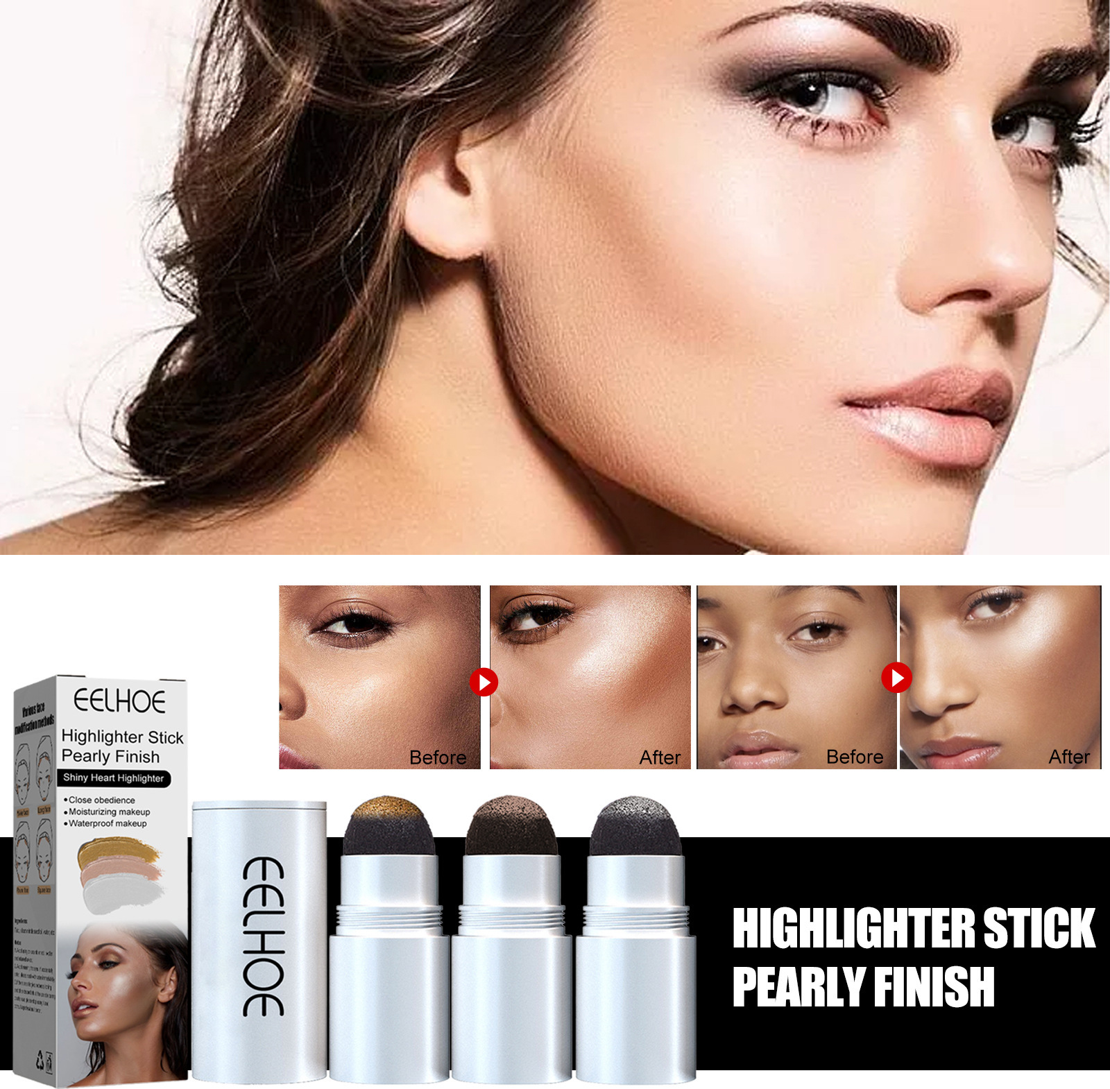 EELHOE Highlight Stick Pearlescent Grooming, Face Brightening Highlight Grooming Integrated Stick Three-dimensional Clavicle Fine Flash Pearlescent_voghion.com