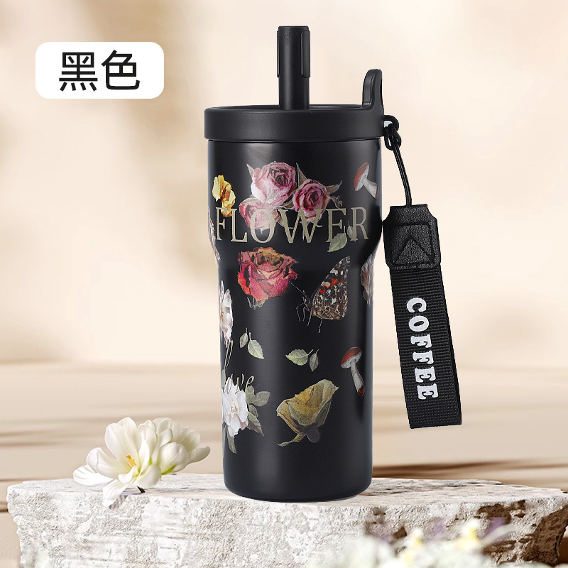 新しい 316 ステンレス鋼魔法瓶カップ女性のためのポータブル高価値大容量ストローコーヒーカップかわいい軽い高級ウォーターカップ|undefined