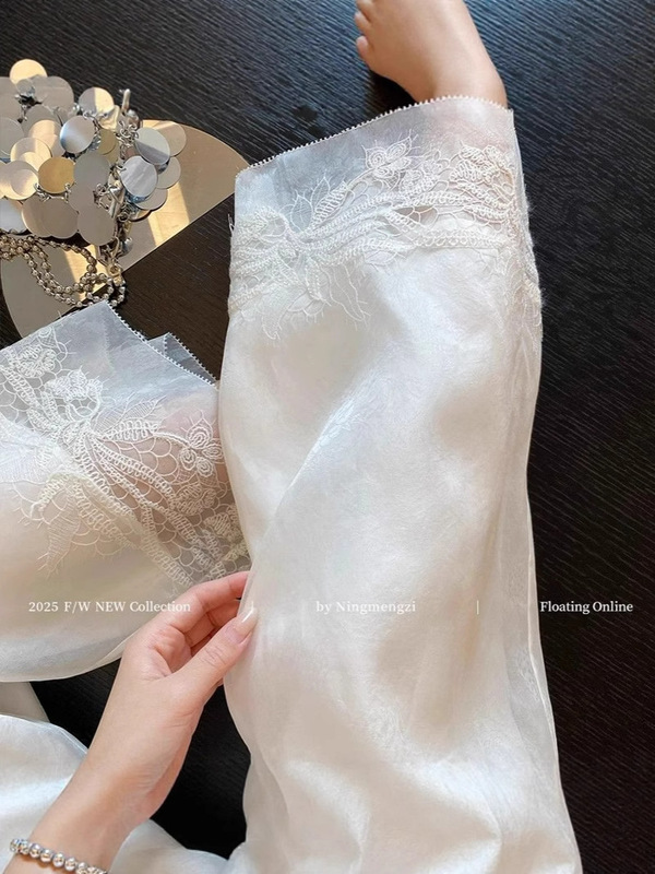 新しい中国風のレース刺繍スプライシングメッシュカジュアルパンツ女性のための 2025 夏の新しい気質スリムワイドレッグパンツ|undefined