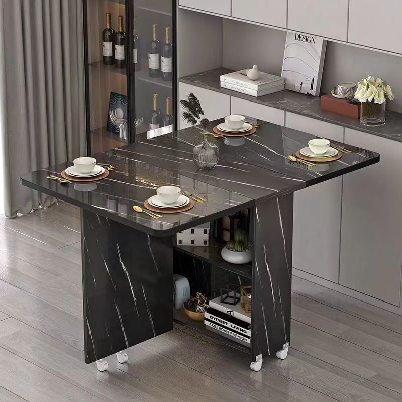 Mesa de comedor plegable doméstica pequeña casa con rueda móvil retráctil rectangular simple y multifuncional mesa de comedor pequeña