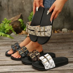 2025 夏の新ファッションレトロスリッパ女性のための外国貿易大型厚底ダブルブレストワンラインサンダル女性のための