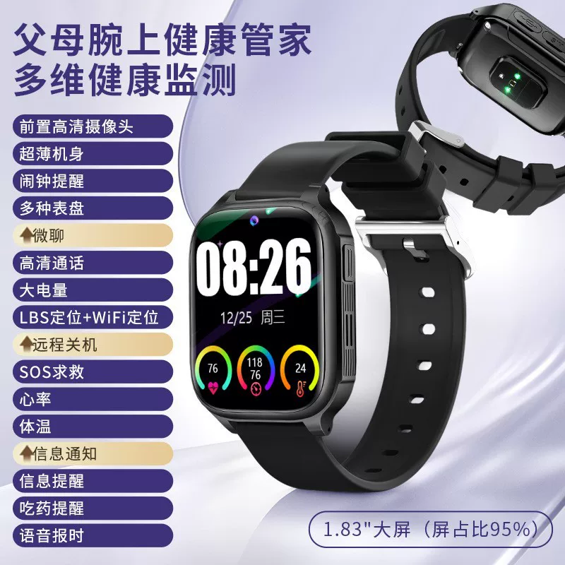 Bracelet, thermometer for elderly, with synchronisation with phone, geolocation function, tracks heartbeat