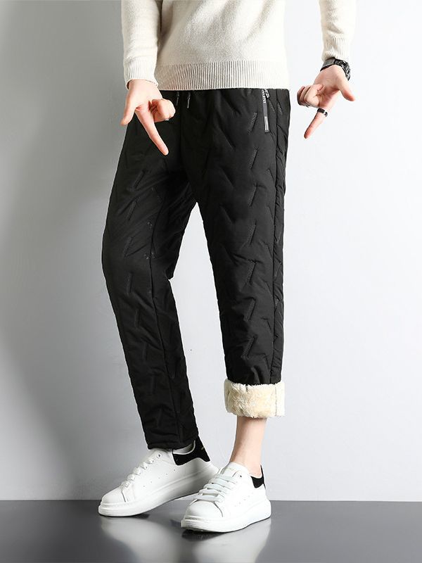 Pantalones de algodón de lana de cordero de invierno extra grande para hombre ropa exterior caliente suelta recta casual pantalones atados al tobillo