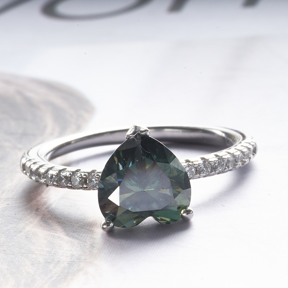 Anillo rosa azul verde en forma de corazón 1 quilate de moissanita anillo de moissanita de plata de forma especial