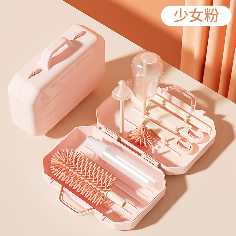 Cepillo de botella traje portátil multifuncional de silicona biberón cepillo de limpieza con estante de drenaje de almacenamiento pezón cepillo de paja