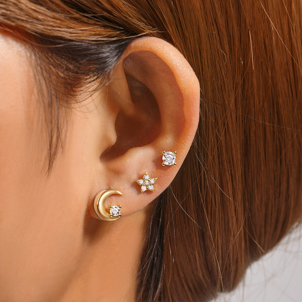 3g Weight Ear Studs Classification 1 Set Quantity Daily Occasion 925 Sterling Silver Material Star, Butterfly Pattern Women's Gender Plating Design Simple Style Style 1 Set 925 Sterling Silver Star Butterfly Ear Studs 88