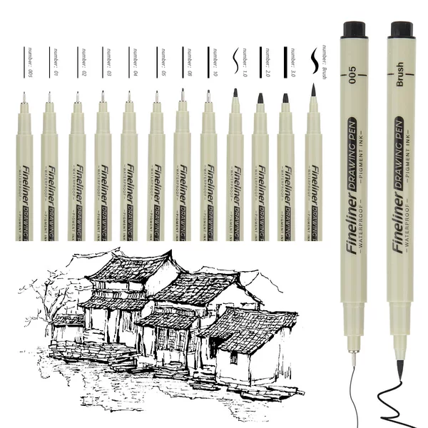 Fine-liner Children's Black Gouline Pen Drawing Pen Waterproof Quick-drying Needle Pen Art Special suit