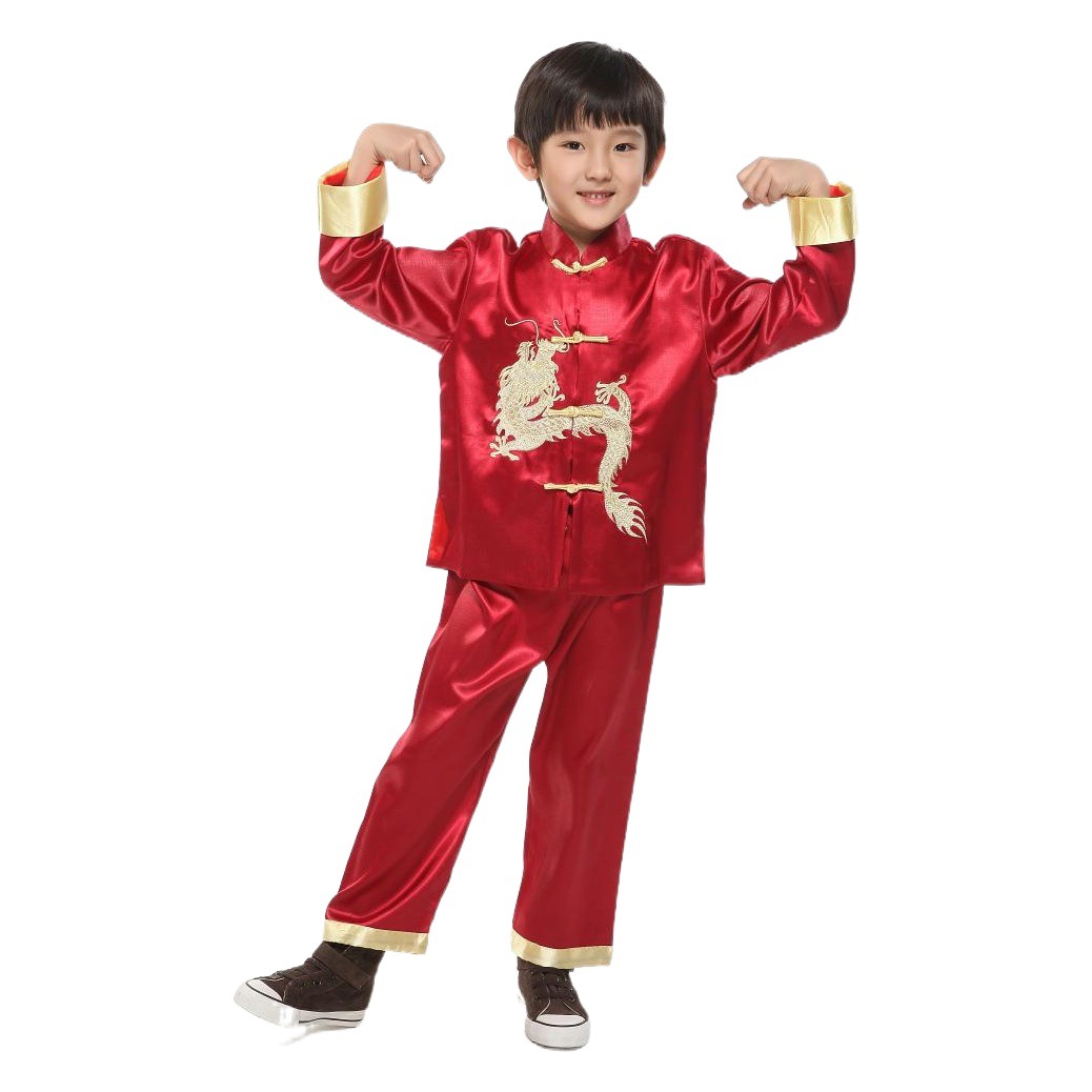 A generation of spring and autumn children's clothing boys Tang suit long sleeve coat kung fu suit performance clothing small dragon red