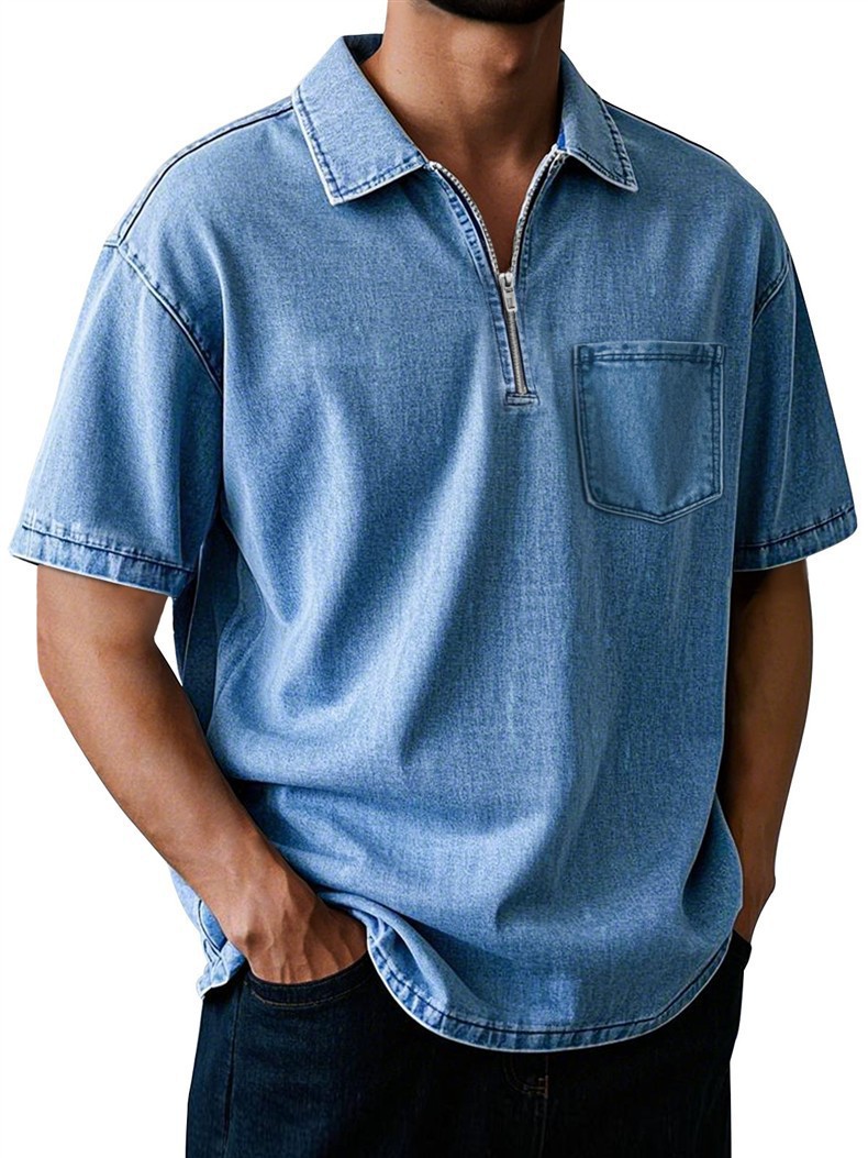 Men's Cotton Short Sleeve Polo Shirt - Classic Button-Down Collar Casual Top For Summer Vintage-Inspired Washed Finish_viptrois.com