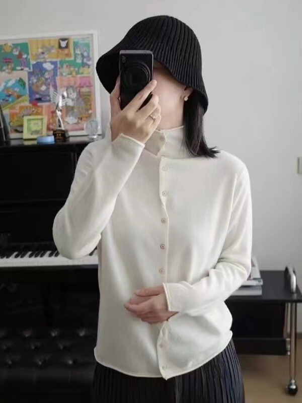 早秋洋气百搭韩版高领羊毛衫针织开衫女短款羊绒打底外套宽松毛衣|undefined