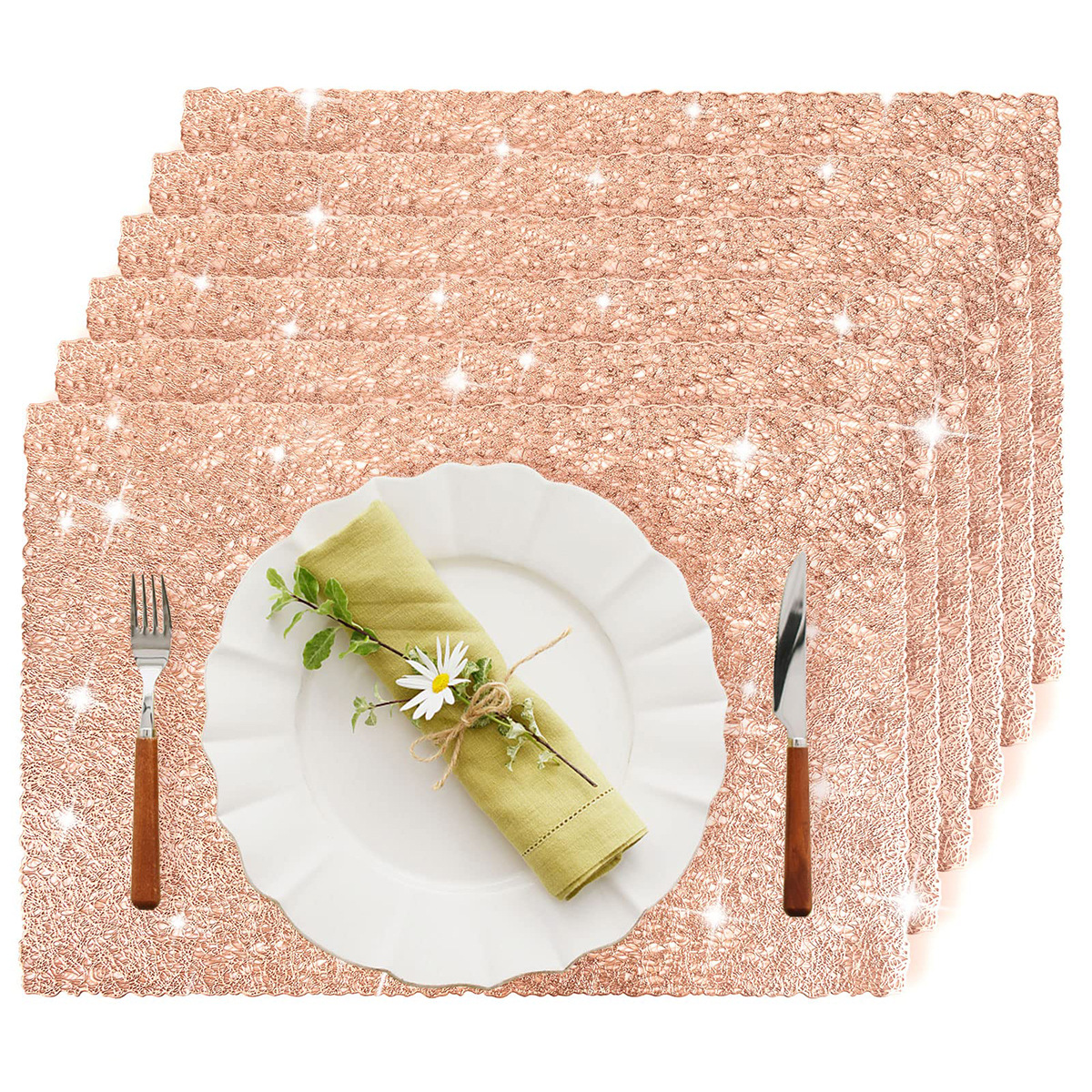 Dorado placemat PVC hueco wedding party Western table Mat mantel cuadrado impermeable placa estera montaña hotel al por mayor
