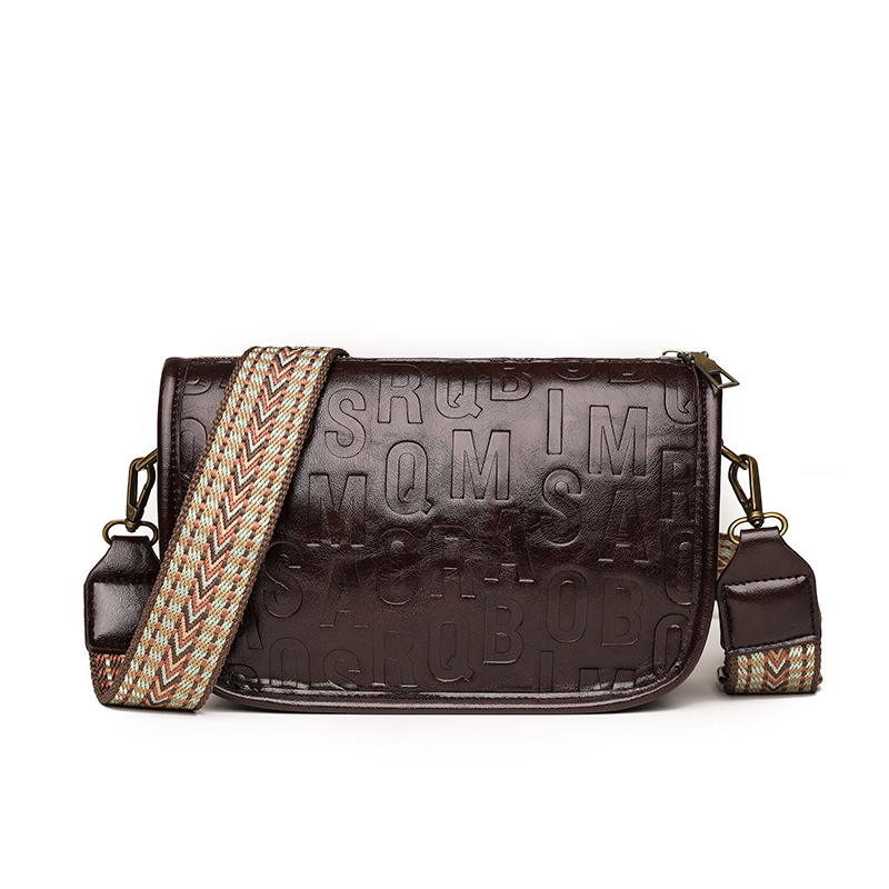 Women's 2026 New Fashion Soft Leather Embossed Shoulder Bag Crossbody Large Capacity Vintage Saddle Pea Bag - Thumbnail 7