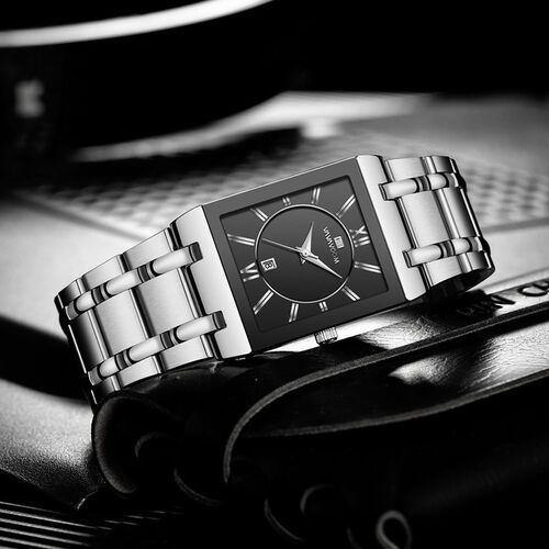 Business Calendar Quartz Waterproof Watch Black Gold Brand Square Men's Steel Band Watch Live Source Watch