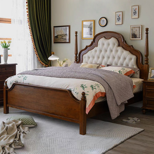American Retro Solid Wooden Bed French Princess Bed Bedside Table Dresser Bucket Bedroom Complete Set of High-end Furniture