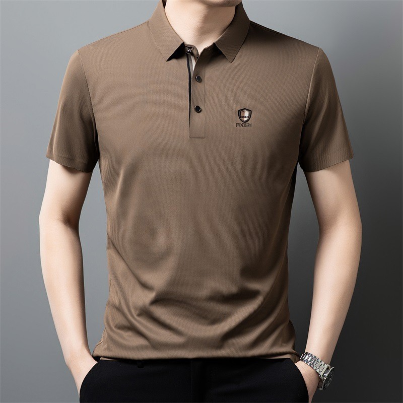 Cross-border wholesale summer ice silk seamless short sleeve T-shirt men's business casual Polo shirt lapel half sleeve T-shirt top