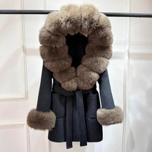 双面羊绒大衣女长款2025东大门新款断层大毛领带袖口毛毛呢外套潮