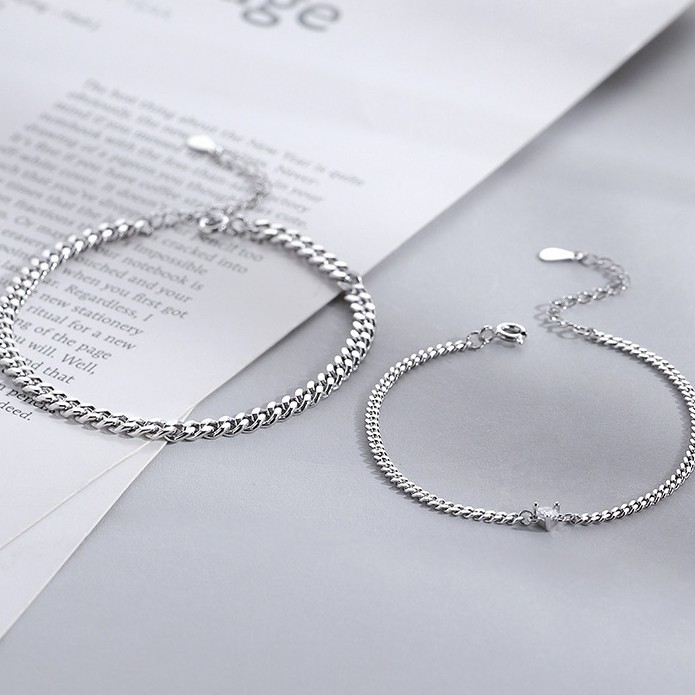 Silver-Plated Couple Bracelets, a Pair of Men's and Women's Small Love Bracelets, Simple Bracelets, Plain Chains, Commemorative Bracelets, Gifts, Cross-Border