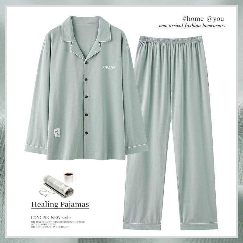 Pijamas de algodón para hombres primavera y otoño de alta calidad con solapa de manga larga, ropa de hogar para hombres de otoño y invierno se puede usar fuera
