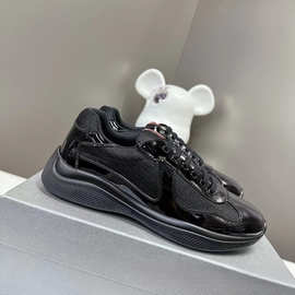 P家夏季运动鞋男款黑色平底圆头板鞋男透气情侣款女鞋