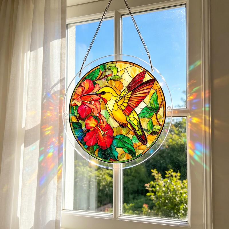 Acrylic Sun Catcher Puzzle Adult Educational Toy Light-Transmitting Hummingbird Puzzle Pendant Garden Decoration