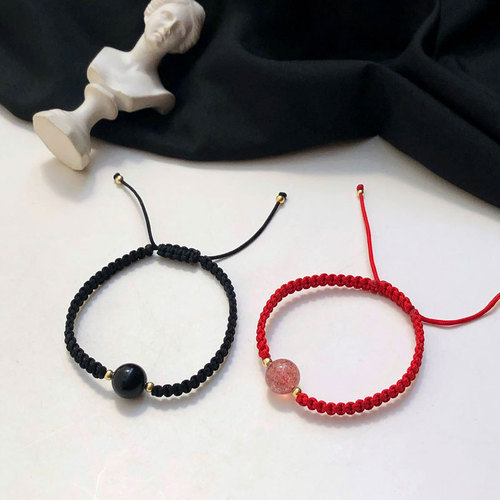 Obsidian bracelet for women, niche design, red rope braided bracelet for the year of birth, couple bracelet for women, two colors