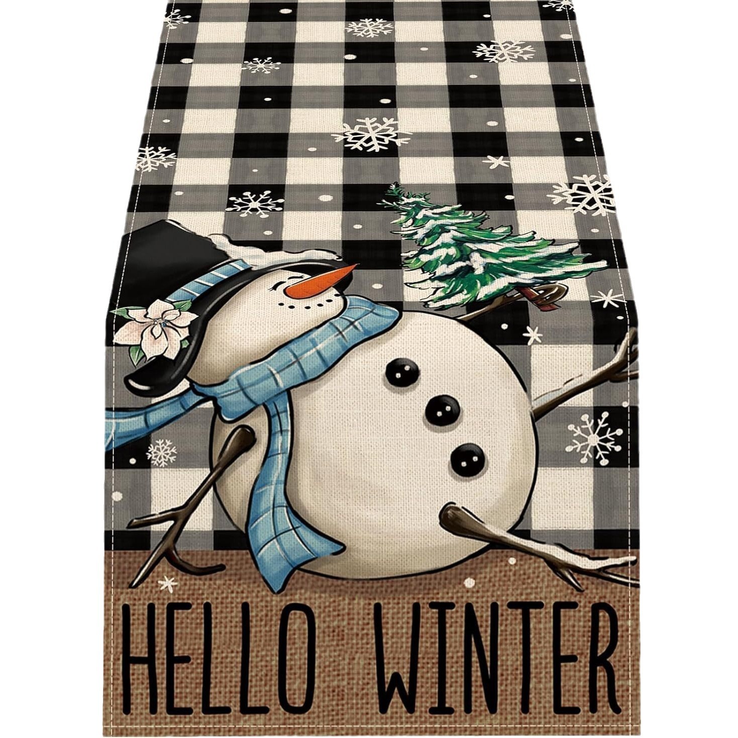 Transfronterizo 2024 Amazon nuevo invierno Navidad muñeco de nieve flocos de nieve lino tabla bandera de mesa mesa mesa de comedor bandera de té image 6