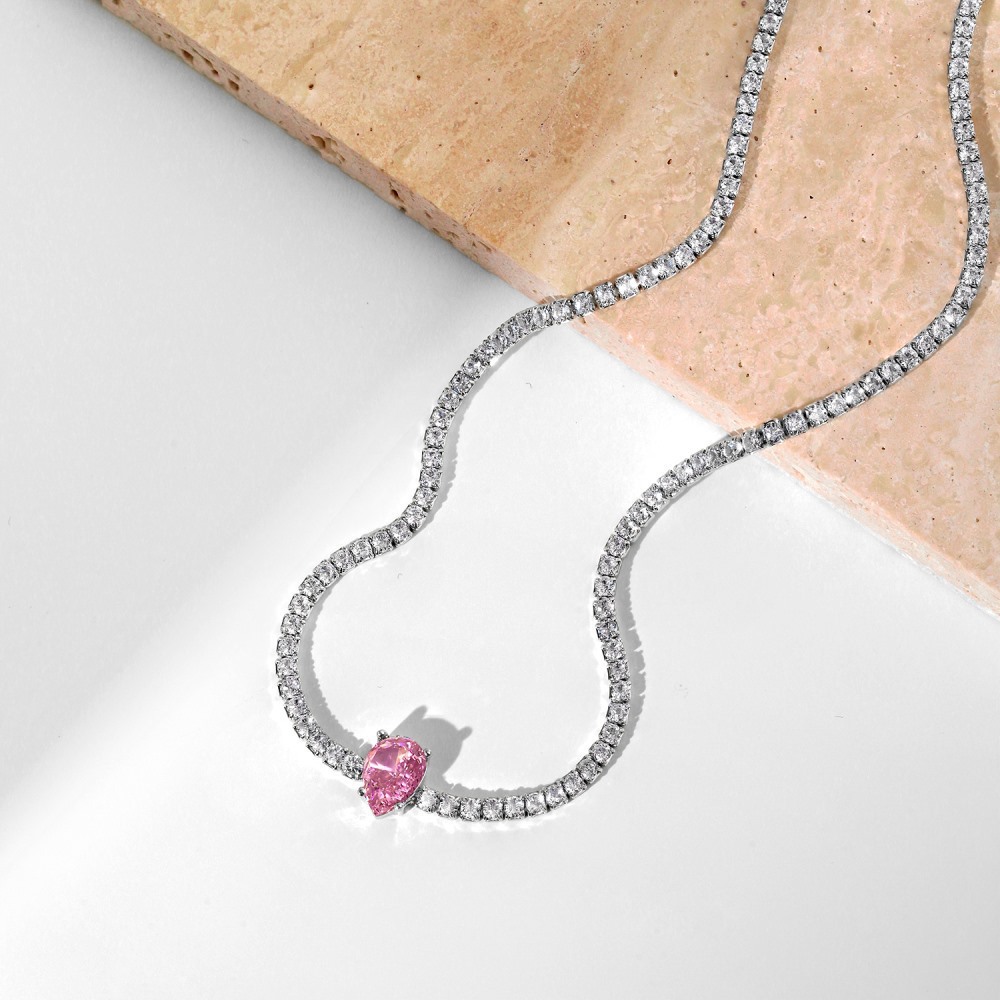 15g Weight Zircon, High Carbon Diamond Inlay Material Necklace Classification 925 sterling silver Chain Material 1 Piece Quantity Holiday, Tea Party Occasion 925 Sterling Silver Material Heart Shape, Rectangle Pattern Women's Gender Inlay Design Simple Style, Shiny Style 925 Sterling Silver Zircon High Carbon Diamond Inlay Heart Shape Rectangle Necklace 9