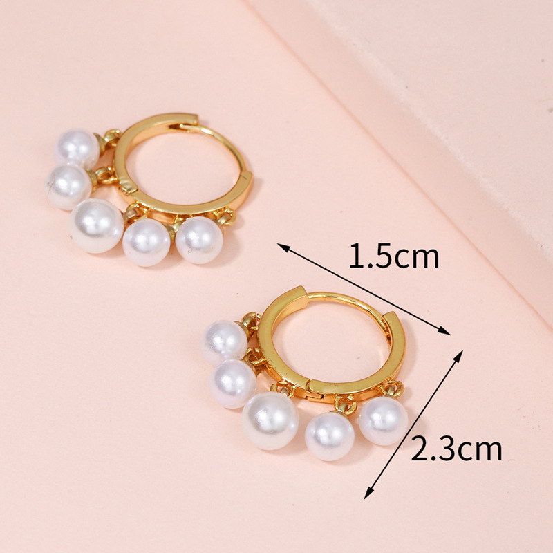 Elegant Geometric Brass Inlay Artificial Pearls Drop Earrings 1 Pair