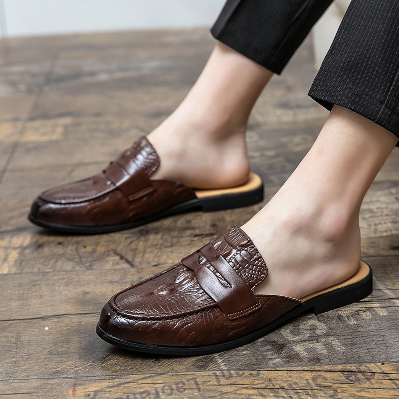 Cross-Border Summer Crocodile Pattern Large Size Pointed Leather Shoes British Style Formal Casual Shoes Toe-Toe Loafers Slip-On Men's Shoes