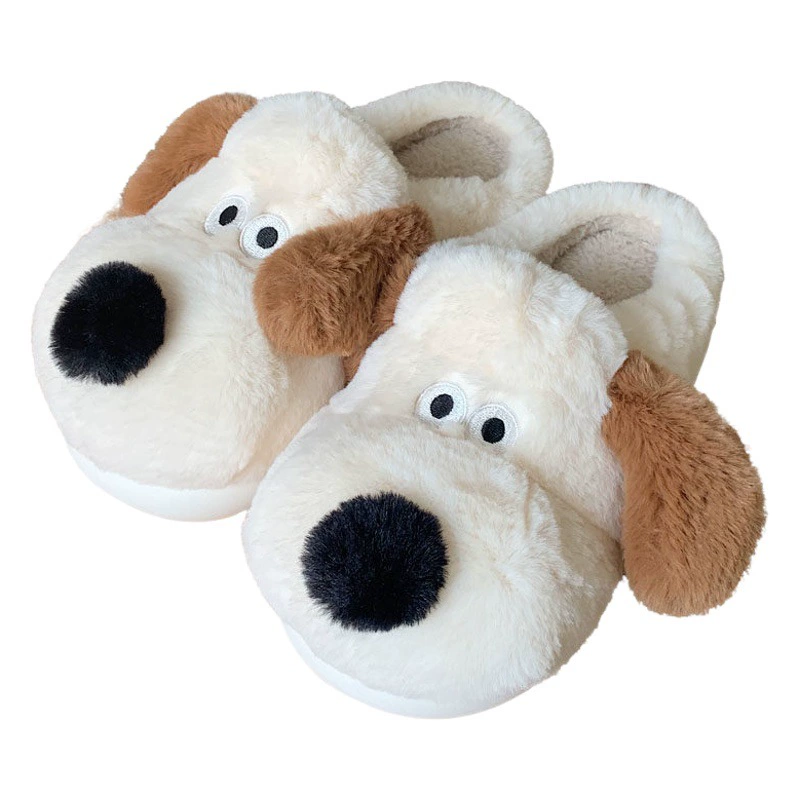 Осенне-зимние новые плюшевые хлопковые тапочки с закрытым носком из натуральной собаки, женская домашняя теплая обувь для спальни с мягкой подошвой
