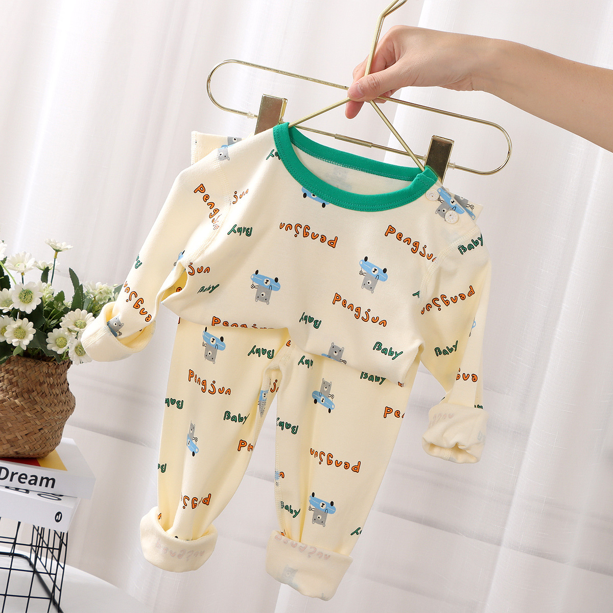 [Personalizado] Ropa de otoño para niños, traje de pantalones largos, ropa de hogar deshuesada de otoño e invierno para bebés, pijamas de algodón para niños y niñas