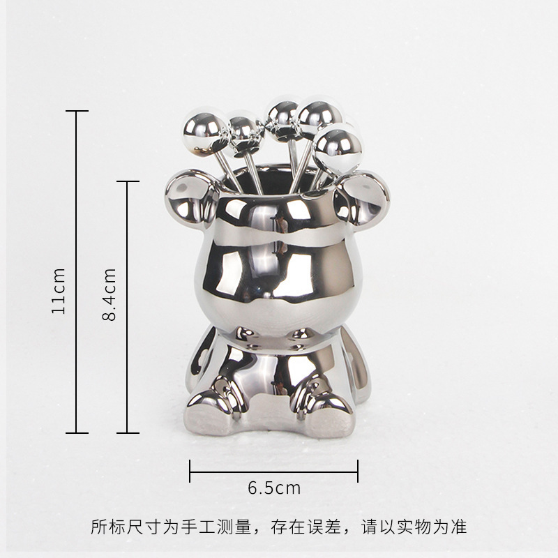 フルーツフォークステンレス鋼セット家庭用食器クリエイティブかわいいセラミッククマ保存瓶フルーツピックフルーツインサート|undefined