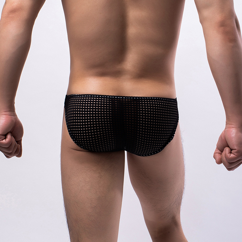Ropa interior sexy de los hombres de color sólido delgado de cintura baja pantalones huecos transparentes en forma de T falso dama gay coqueteo MP241
