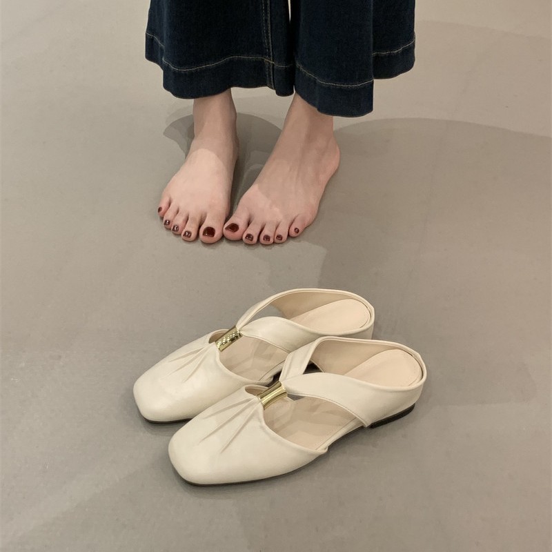 women's Slippers Sheepskin Version ~ 5Cm Internal Height Increase, Pleated Closed-Toe Slippers For Women, French Style Summer Outdoor_voghion.com