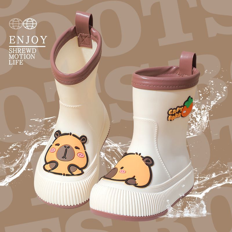 Escuela primaria Capibara zapatos de lluvia para niños, moda lindos impermeables, antideslizantes, bajo tubo medio, zapatos de agua caliente