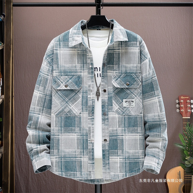Spring and Autumn New Plaid Jacket for Men, Teenagers, Junior High School Students, Denim Jacket, Men's Casual Shirt