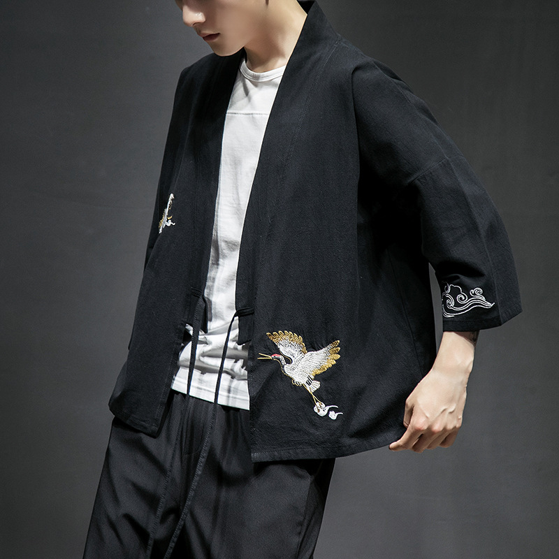 Chinese-Style Hanfu Men's Retro Fairy-Like Youth Tang Suit Chinese-Style Men's Robe Linen Jacket Kimono Trendy