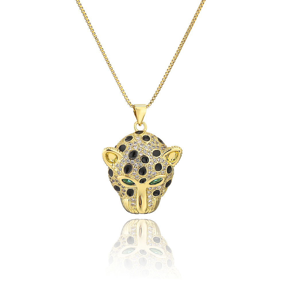 Fashion geometric leopard head pendant copper necklace wholesale