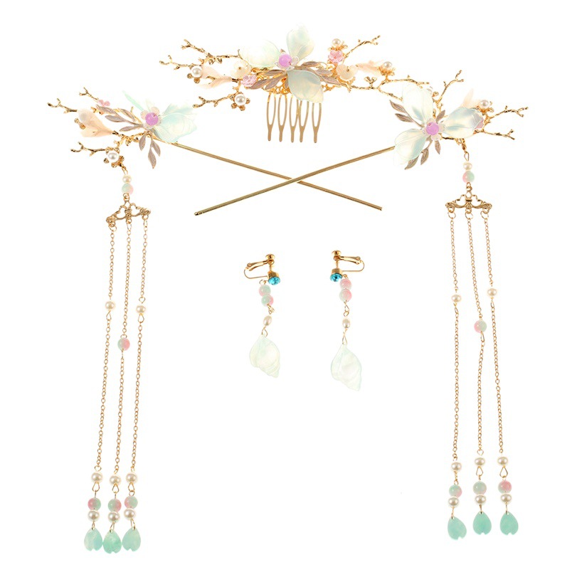 Chinese Bride Children's Hanfu Headwear Ancient Costume Tassel Hairpin Comb Accessories Set New Arrival Hand-made Hair Crown Ornaments