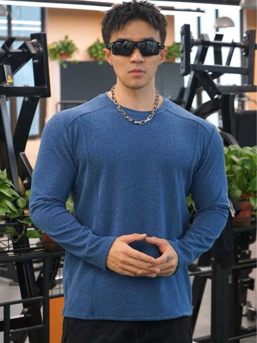 American-style new men's outdoor running training sport fitness Velcro muscle workout plain long-sleeved t-shirt