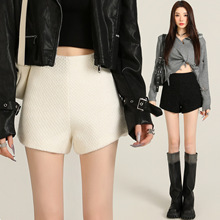 实拍韩版高腰小香风短裤女2025秋冬季外穿毛呢裙裤子冬天黑色靴裤