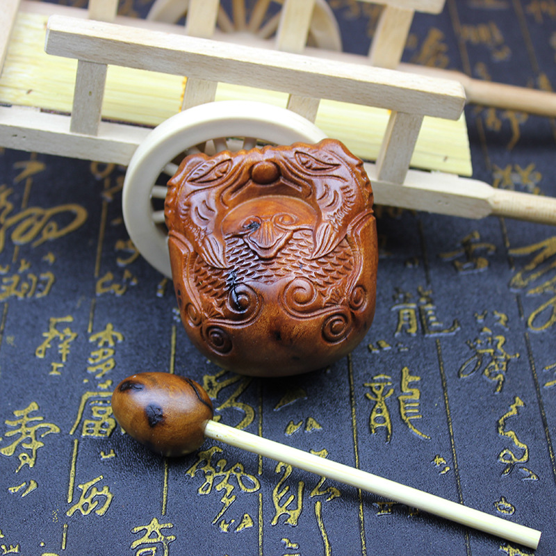雷击枣木敲打木鱼手把件精心实木复古打击解压音质清脆摆件手工