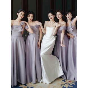 Satin Bridesmaid Dress for Women in Purple, Suitable for Everyday Wear, with a Niche and High-End Feel, Ideal for Sister Groups, Graduation, Choir Performances, and Evening Gowns