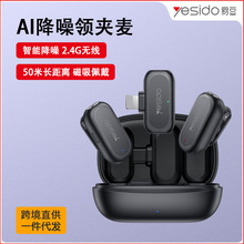 无线领夹降噪麦克风 跨境mic声卡收音麦夹一拖二话筒手机直播设备