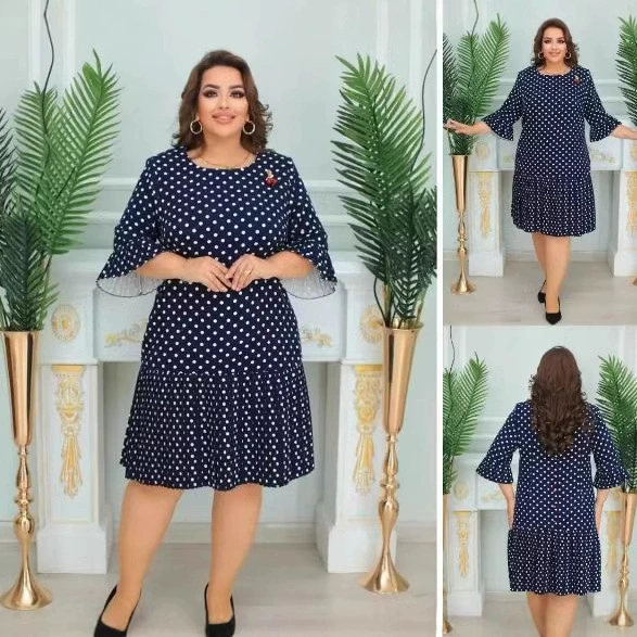 Внешняя торговля оптом 2025 Весна европейская и американская модные платья с волновой точкой темпераментные платья