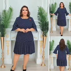 外贸批发2025春秋欧美时尚连衣裙波点荷叶边气质连衣裙